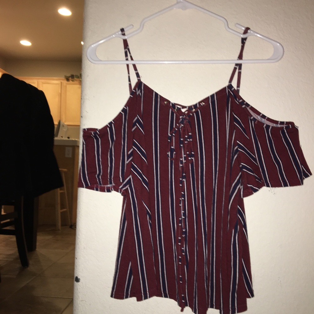 striped cold shoulder top